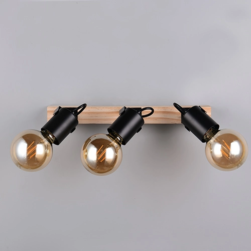 Deckenlampe 3-Leuchten Lynar Schwarz mit Holz Trio 4017807671995