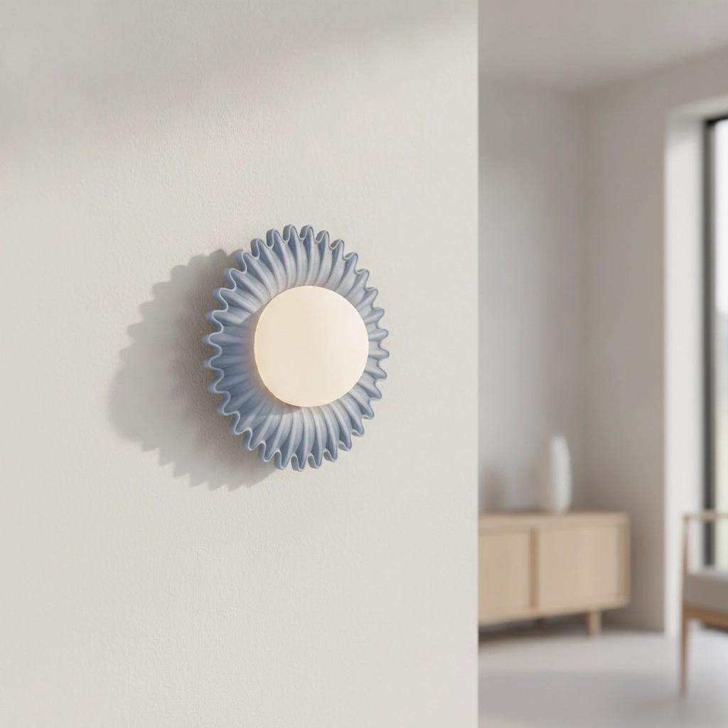 Wandleuchte Petel Blau mit weißem Glas