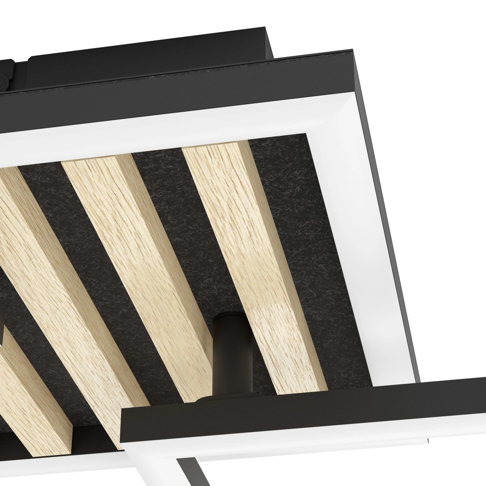 Moderne Deckenlampe Cembrano Schwarz mit Holzquadrat 92,5 cm Eglo 9008606388240