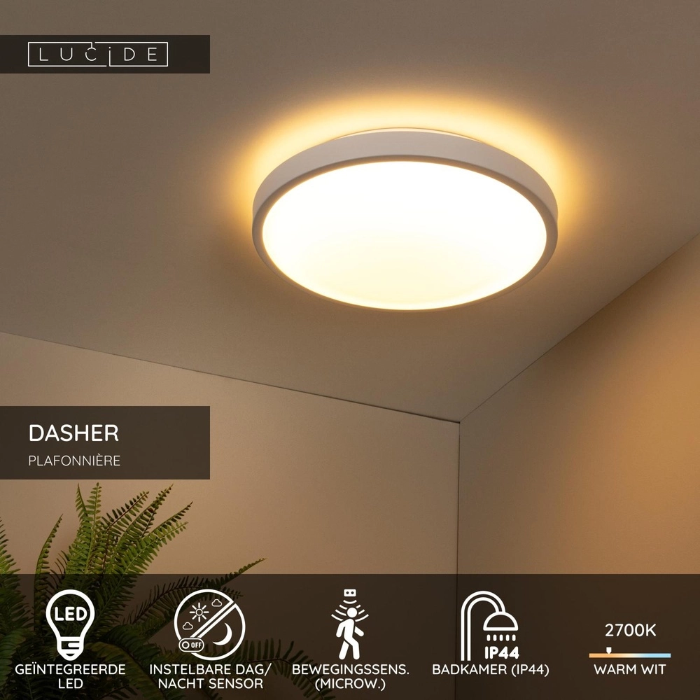 Weißes Deckenlicht Dasher Ø 41cm IP44 für das Badezimmer Lucide 5411212792129