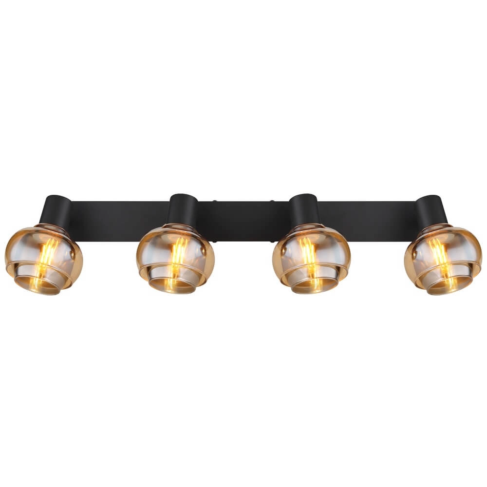 Schwarze Deckenleuchte Tokki 4-flammiges bernsteinfarbenes Rauchglas Globo 9007371446032