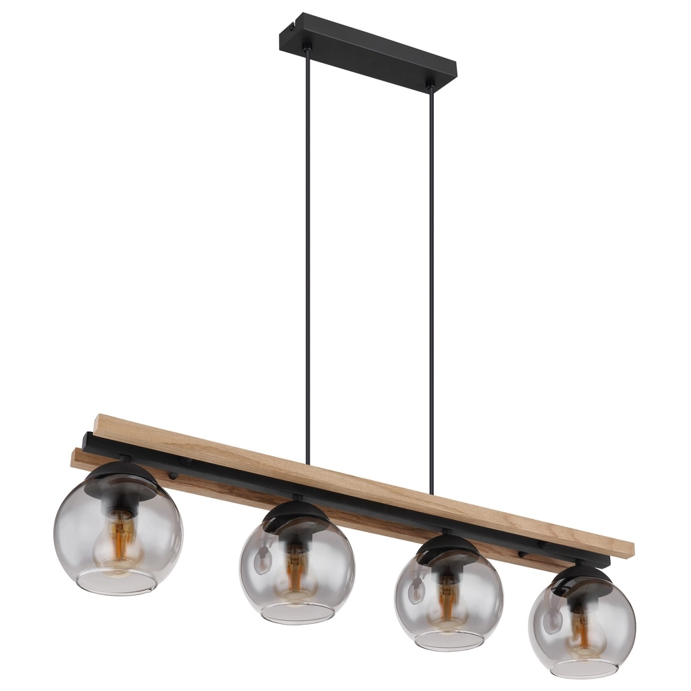 4-Licht Pendellampe Conni Schwarz mit Holz Globo 9007371451739