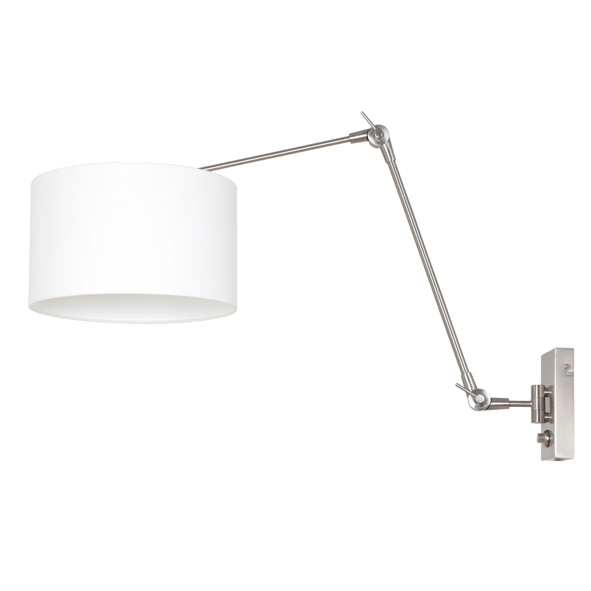 Wandleselampe Prestige Chic Edelstahl mit 30 cm weißem Leinenschirm