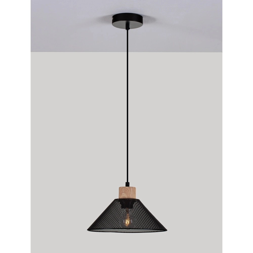 Design-Pendelleuchte Ian schwarz mit Holz