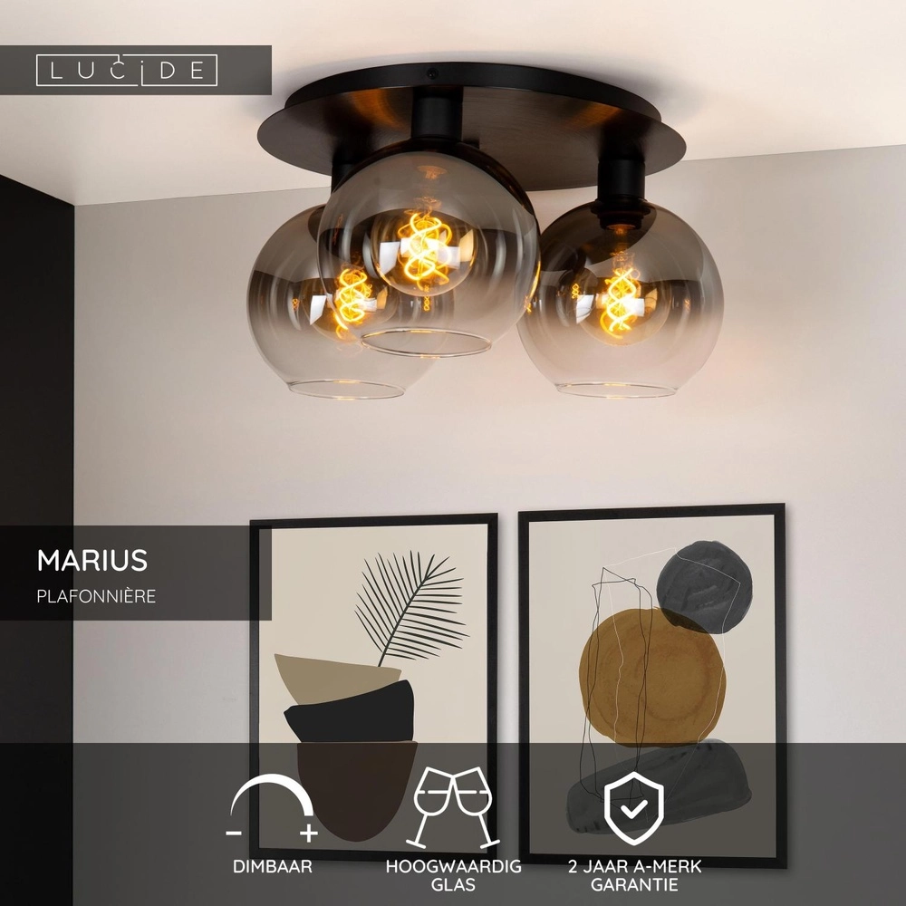 Deckenlampe Marius 3-Licht Schwarz Lucide 5411212741004