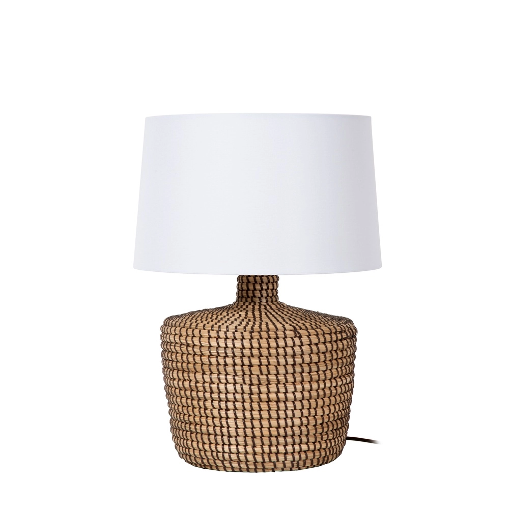 Seegras-Tischlampe Ambala Ø 35cm – braun mit weißem Farbton Premium by Lucide 5411212106100