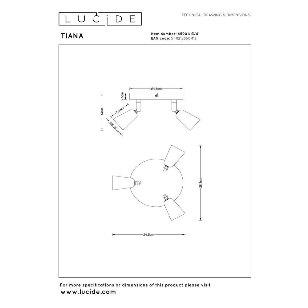 Deckenscheinwerfer Tiana 3-Licht Taupe Lucide 5411212650412