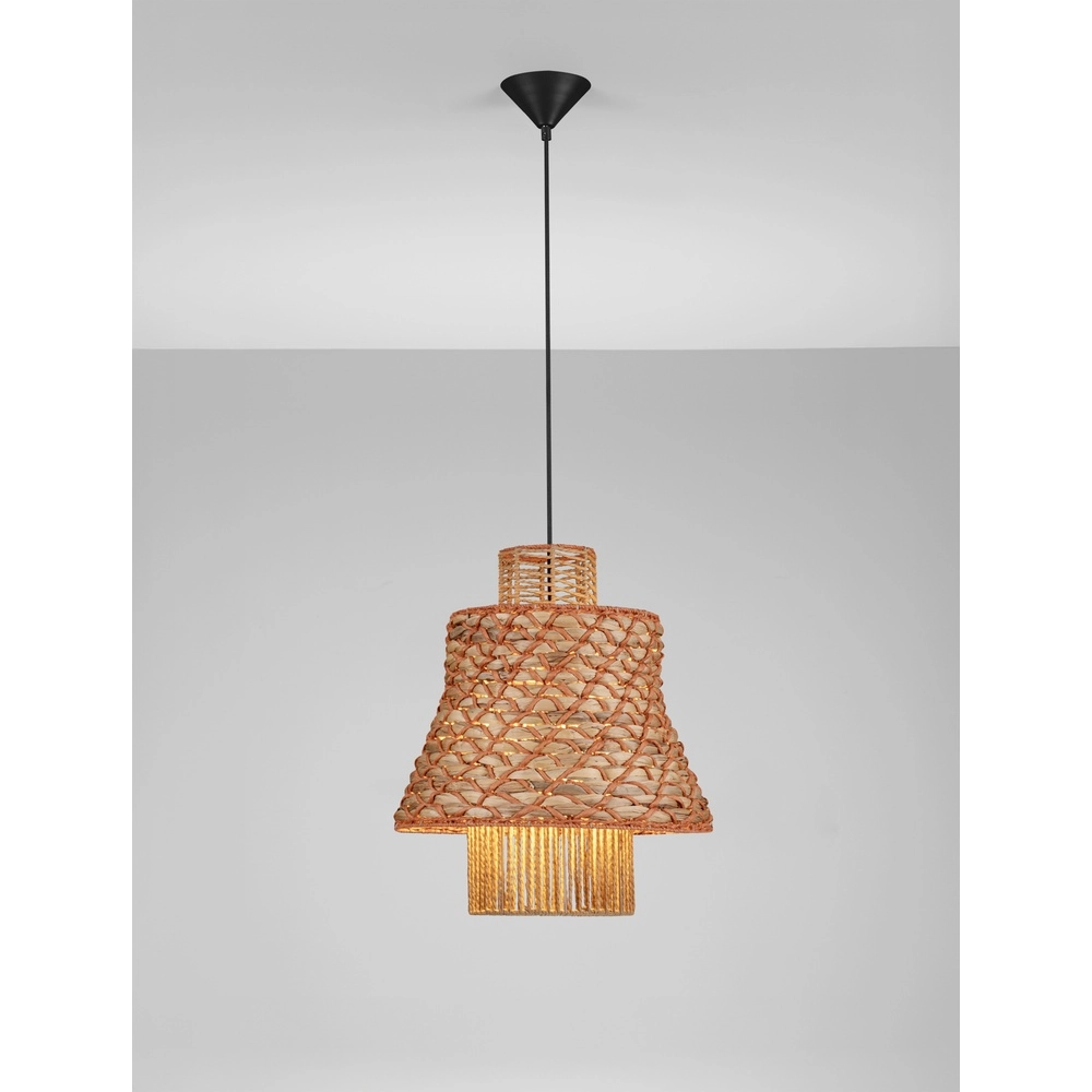 Rattan Pendelleuchte Mande Braun mit Orange