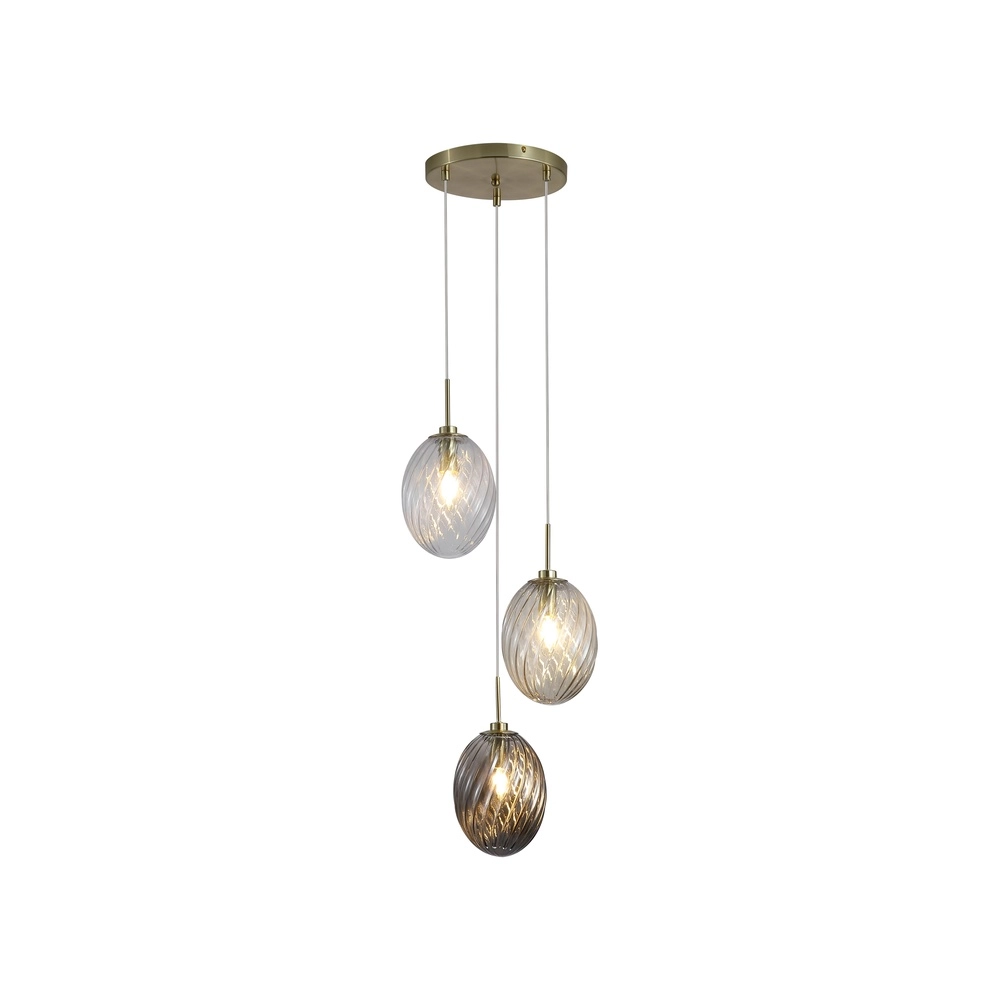 3-flammige Pendelleuchte Whirl rundes farbiges Glas
