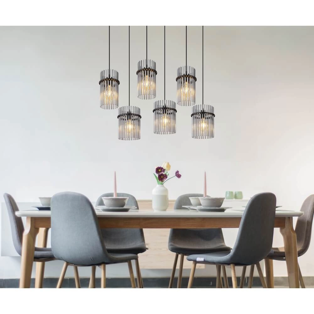 Schwarze Pendelleuchte Gorley mit Rauchglas 6-flammig Globo 9007371474943