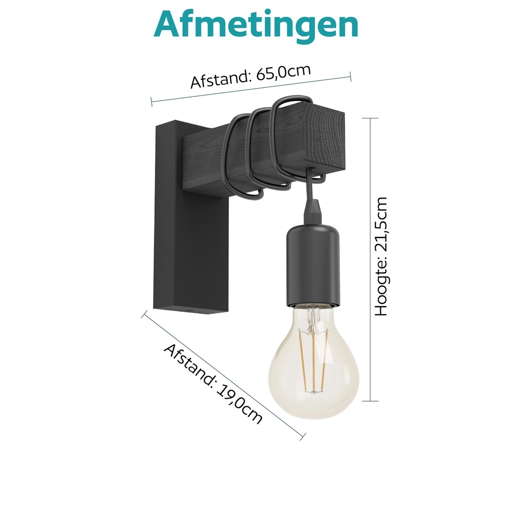 Landwandlampe Townshend Schwarzes Holz Eglo 9002759307387