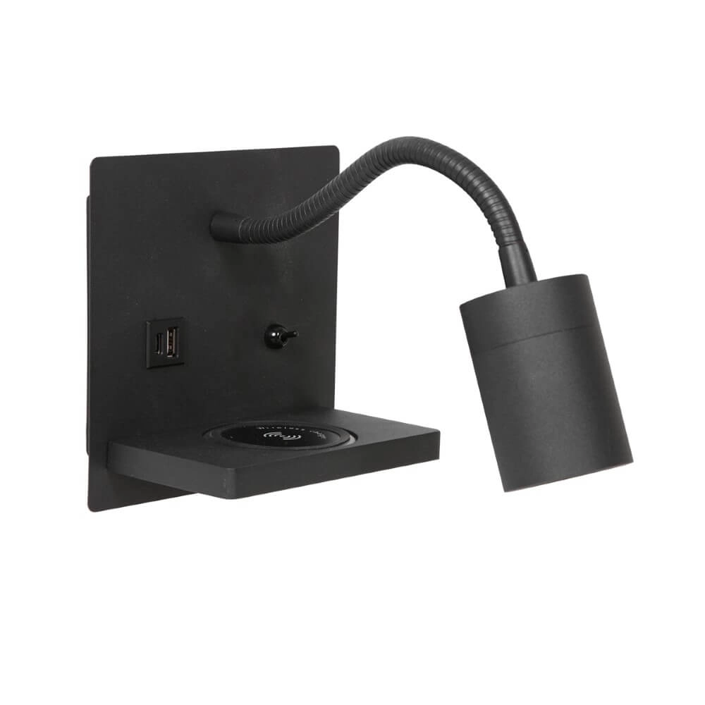 Nachttischlampe schwarz Upround mit Ladegerät und USB Steinhauer 8712746170467
