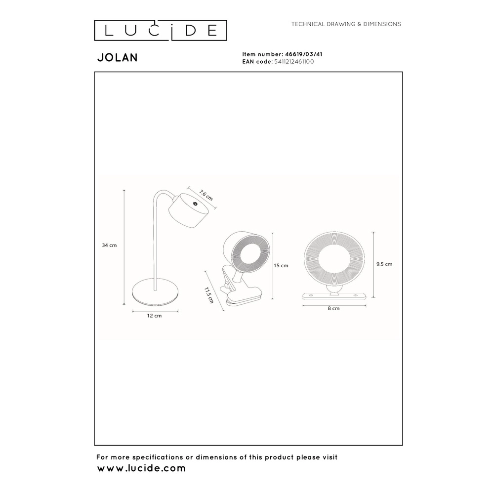Wiederaufladbare Schreibtischlampe Jolan taupe Lucide 5411212461100