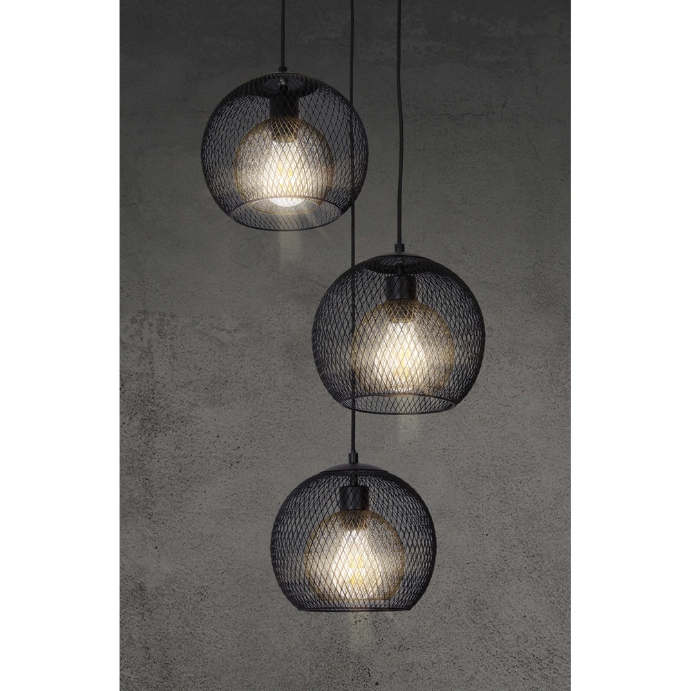 Netz-Pendellampe Selina Cage Black 3-Lights Globo 9007371487622