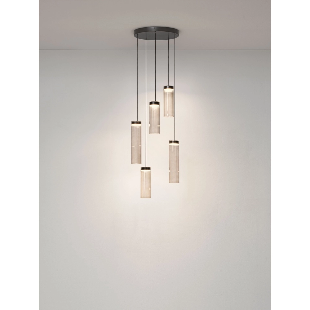 Design-Pendellampe Brielle Anthrazit mit Mokka-Glas 5-Lampen Lyora 5212017495426