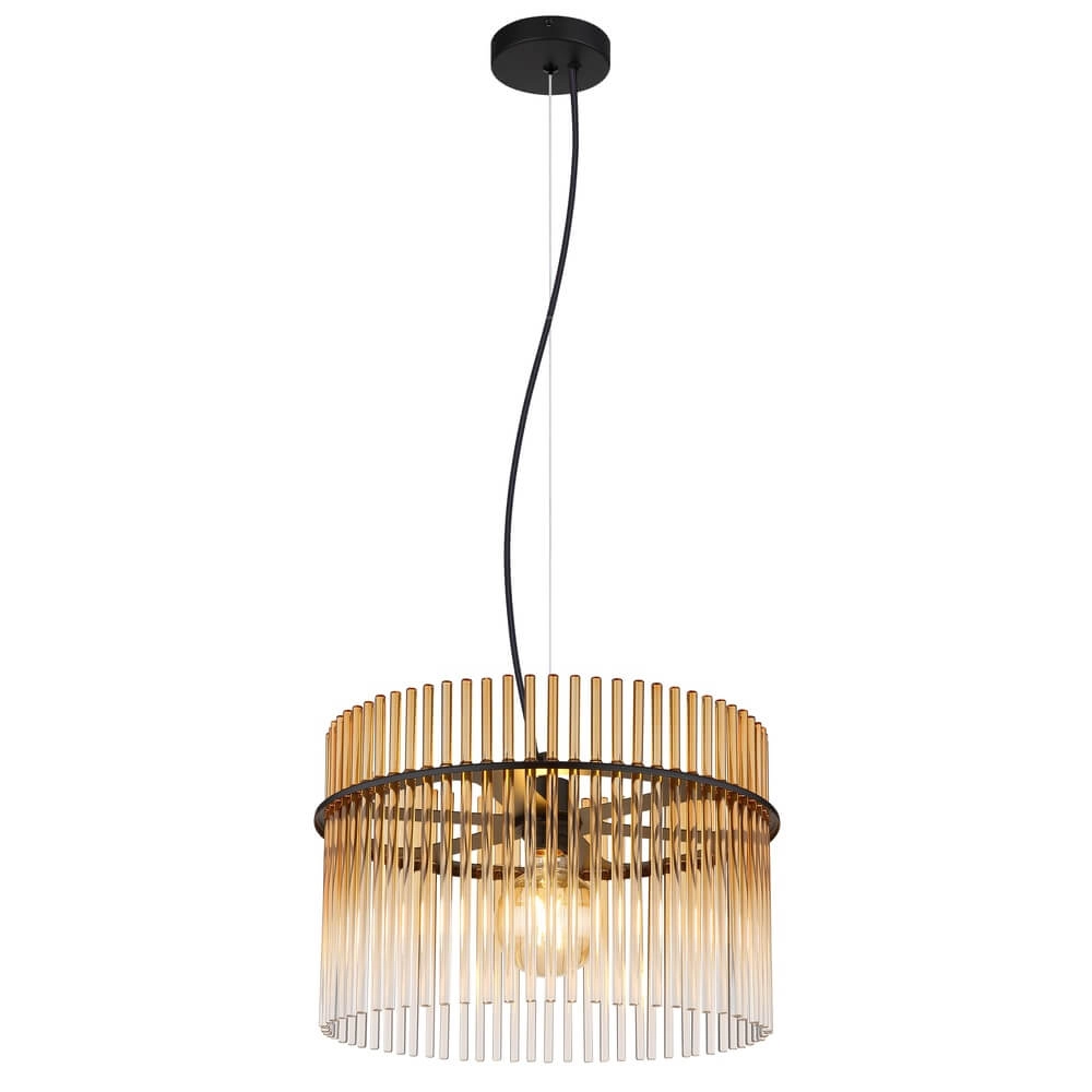 Schwarze Pendelleuchte Gorley mit Braunglas Ø 40cm