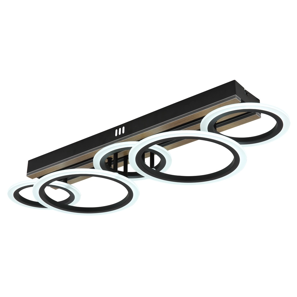 Deckenlampe Blevins Schwarz mit Holz 5 Ringe Globo 9007371578160