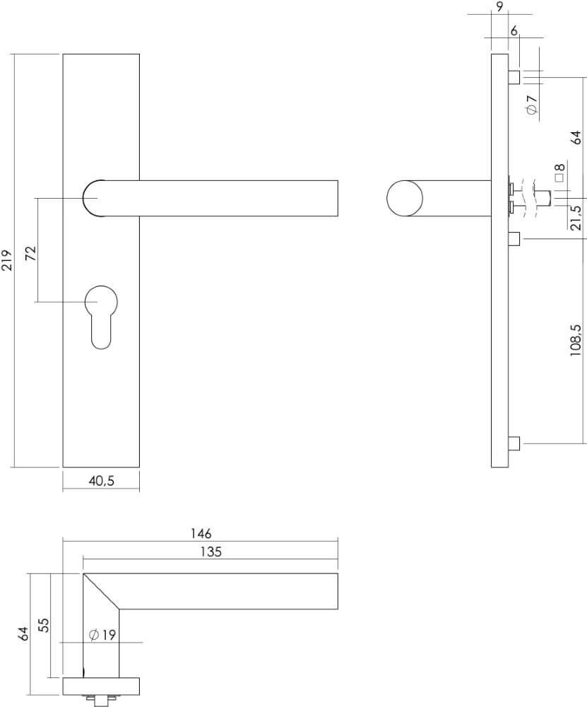 Türklinke Hoek 90 rechteckiger PC 72mm Edelstahl Intersteel 8714186186985