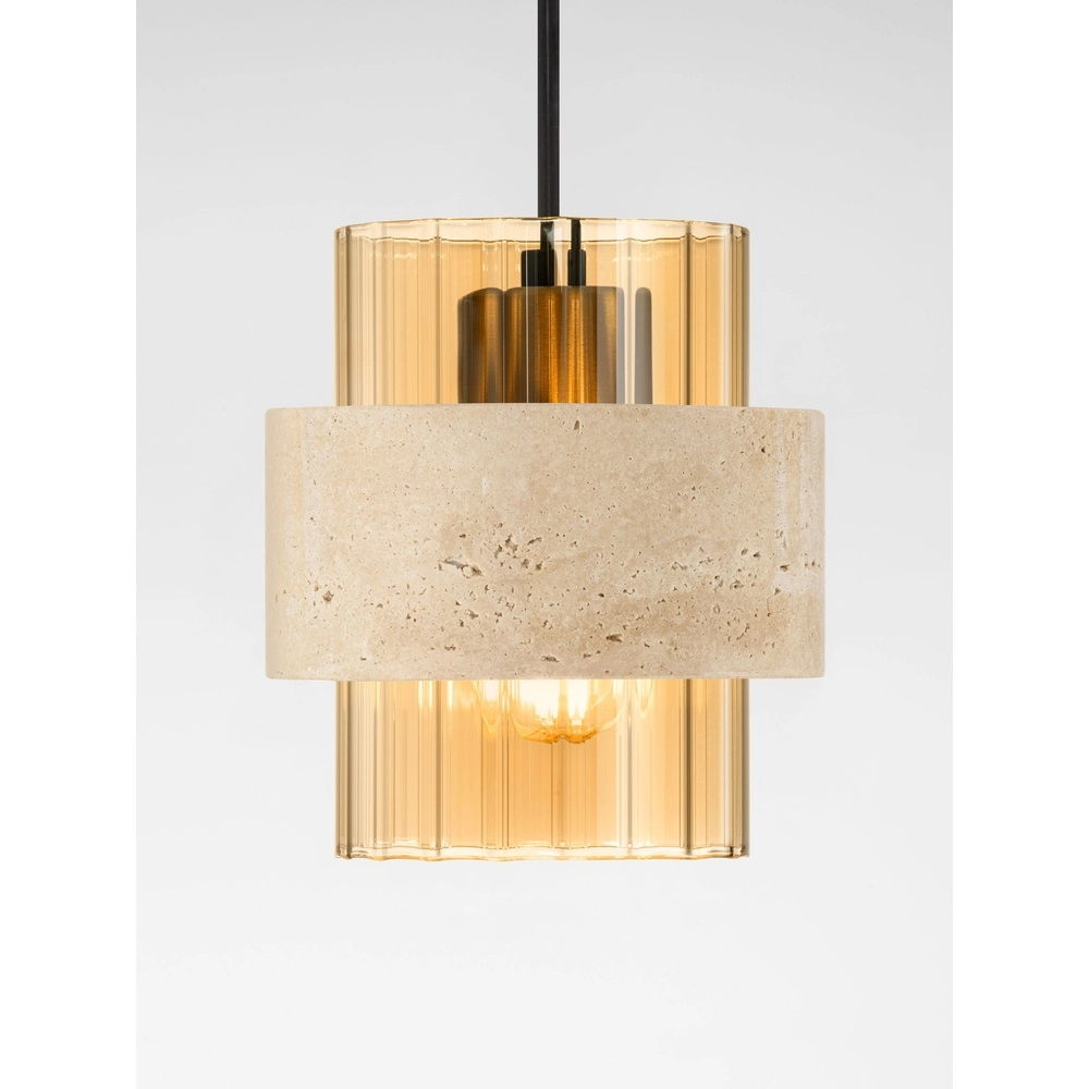 Moderne Pendellampe Melony Bernsteinglas mit sandbraunem