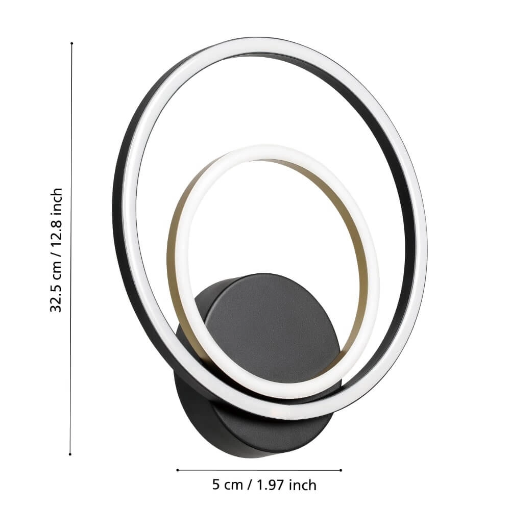 Wandleuchte mit Ringen Lanacera schwarz mit gold Stars of Light 9008606221424