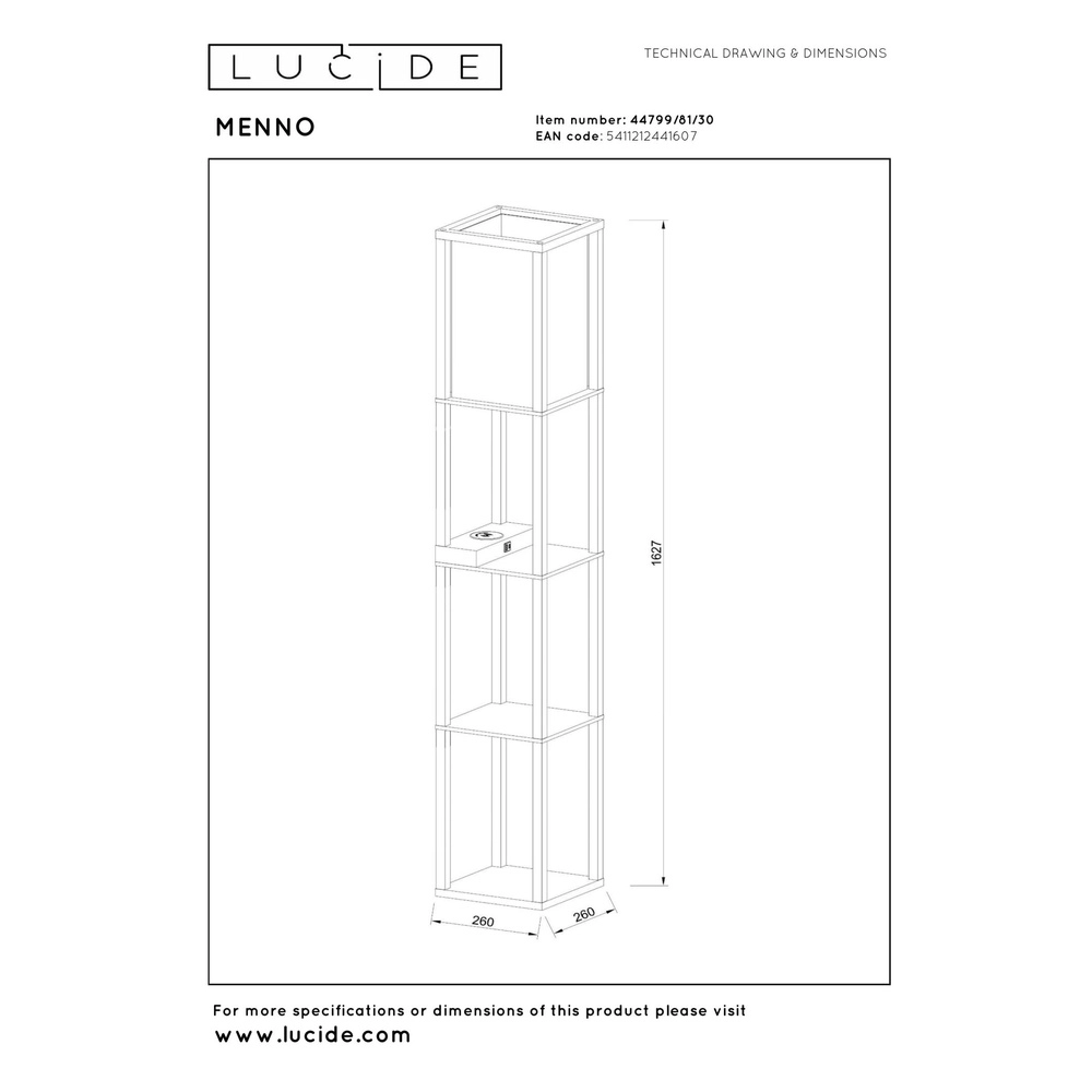 Stehlampe Menno Mit drahtlosem Ladepanel schwarz Lucide 5411212441607