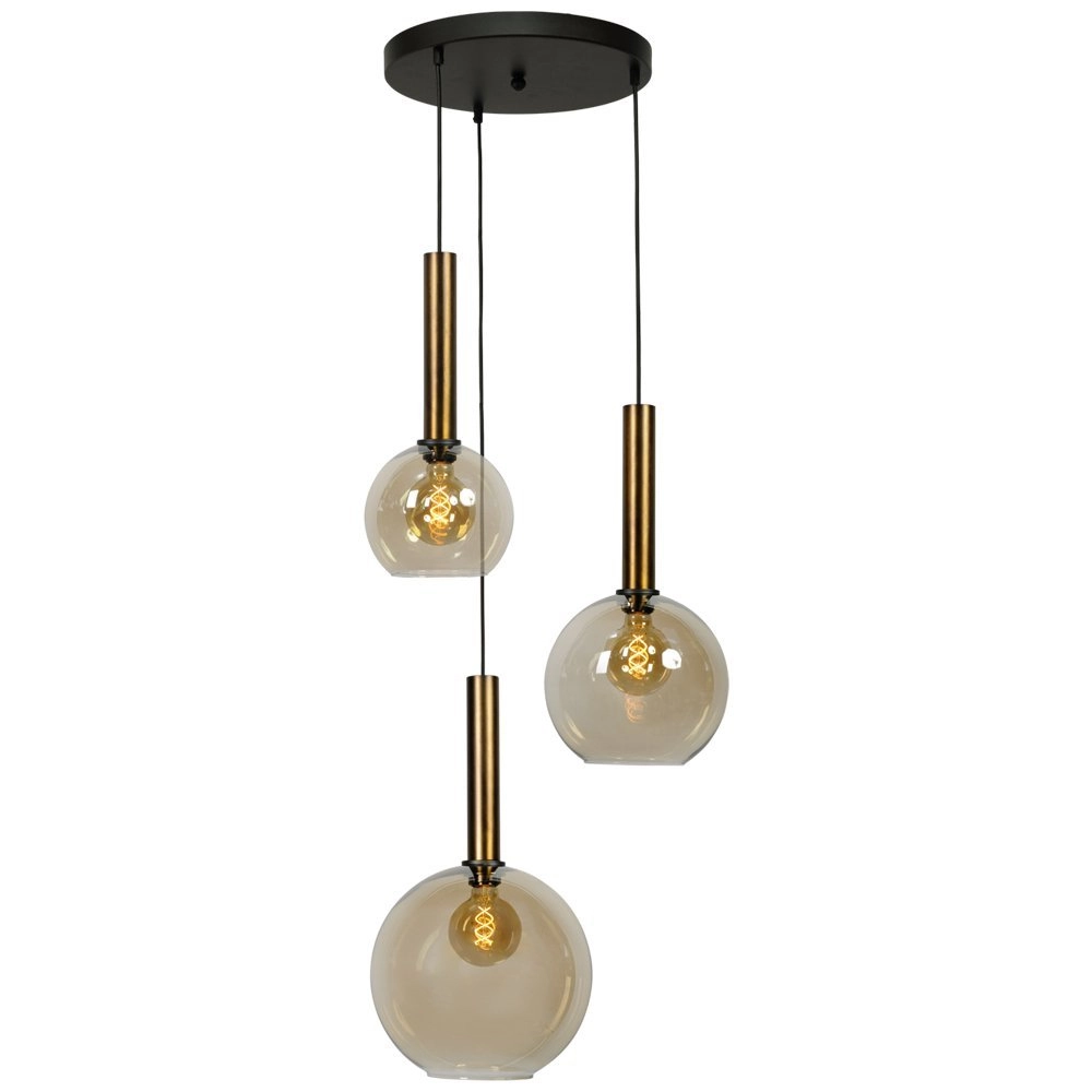 Schwarze Hängelampe Bella 3-flammig mit Gold