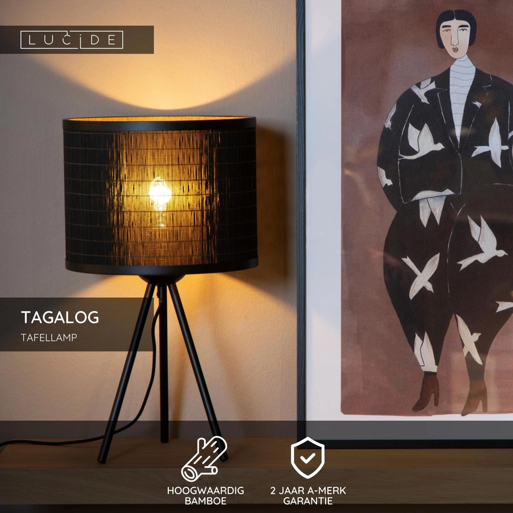 Tischlampe Tagalog Ø 26 cm schwarz Lucide 5411212211644