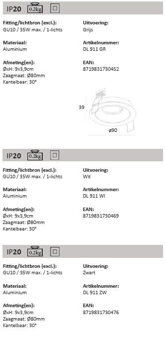 Schwarzer Einbaustrahler Downel um Artdelight 8719831730476