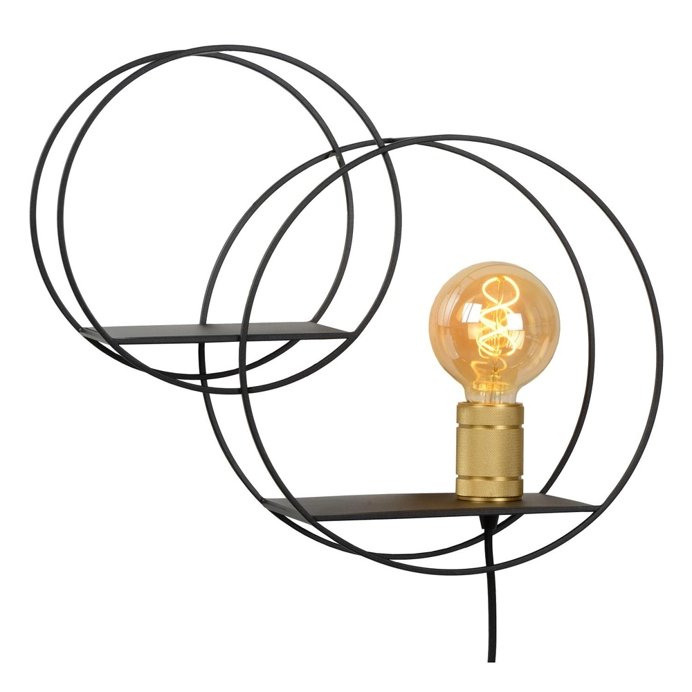 Einzigartige Wandlampe Circle Schwarz mit Regalen Lucide 5411212211408