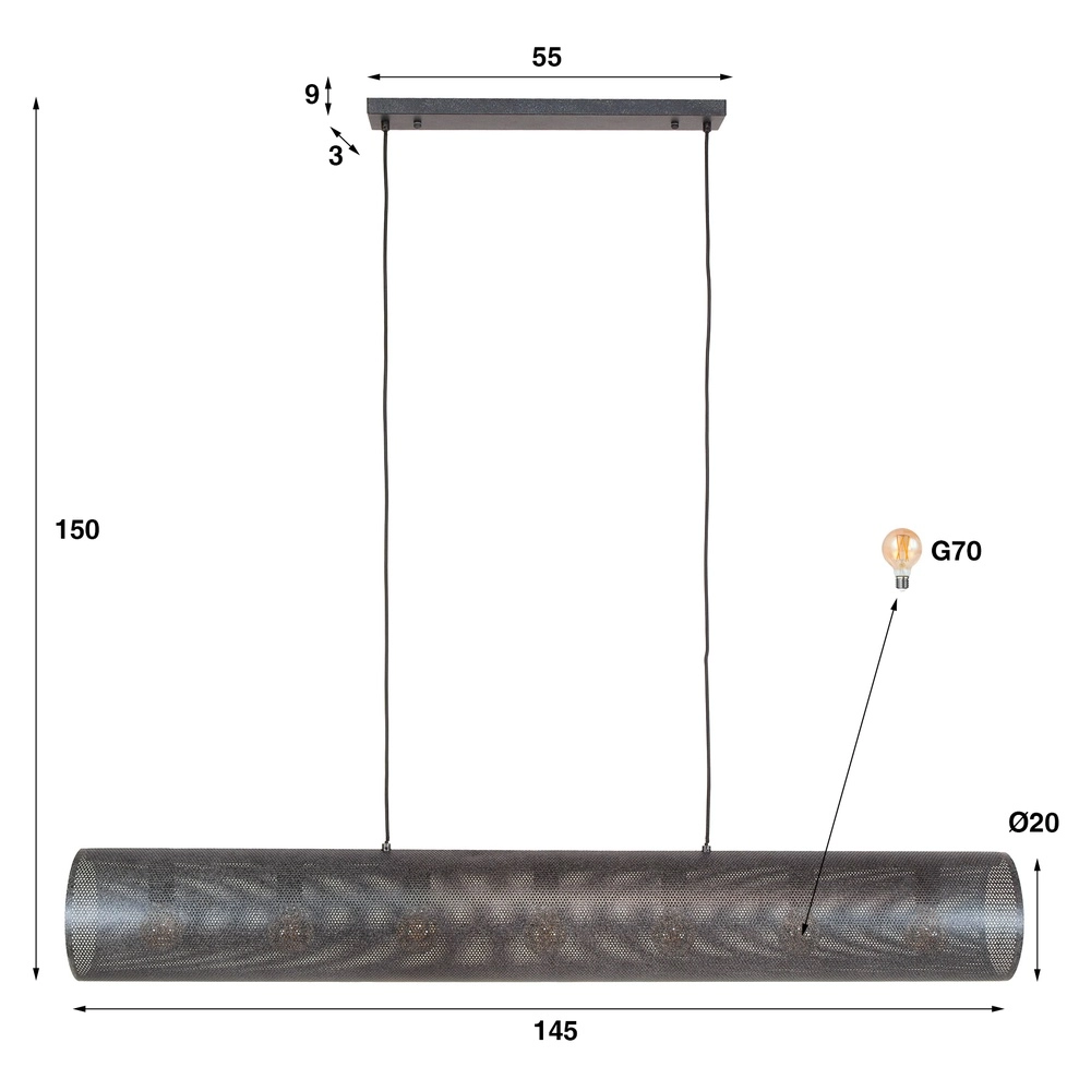 Horizontale Netz-Pendelleuchte Tubon 145 cm - 7x E27 Lyora 8716803512252