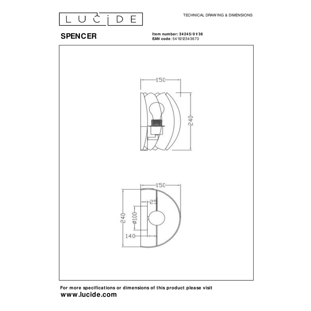 Wandlampe Spencer Grau Lucide 5411212343673