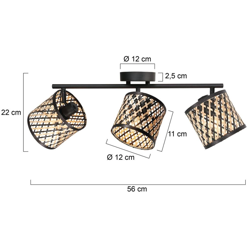 Deckenlampe 3-Leuchten Sumba mit Bambusschirmen Ø12 cm Steinhauer 8712746182835