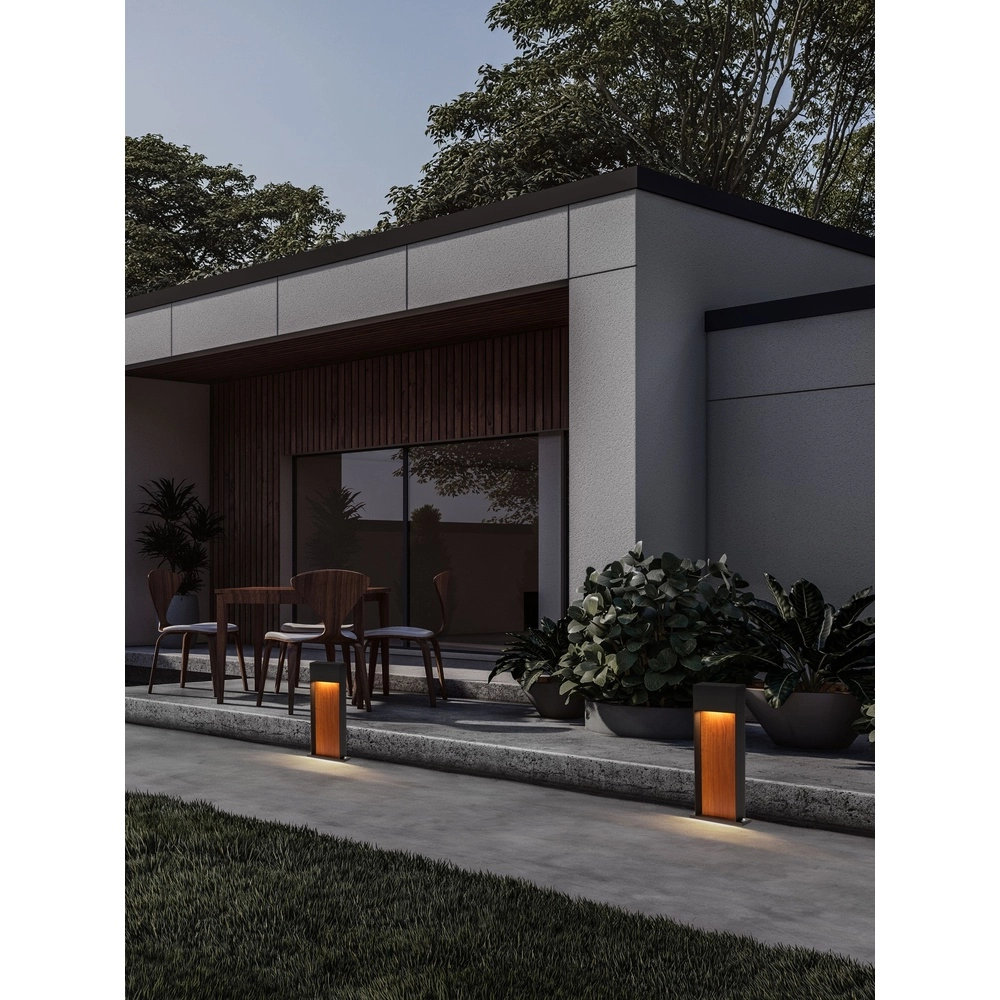 Design-Gartenlampe Noray Schwarz mit Holz 40cm - 3000K