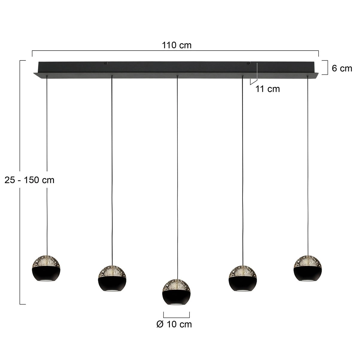 5-Licht Esstisch-Pendellampe Belluno LED – Schwarz mit Glas Steinhauer 8712746183900