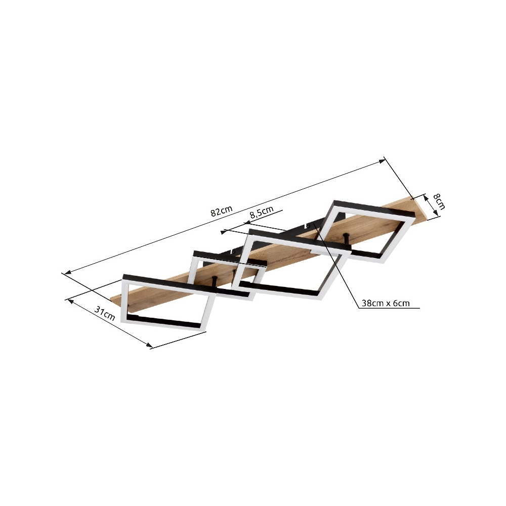 Deckenlampe Beatrix 82 cm große Quadrate schwarz mit Holz Globo 9007371448395