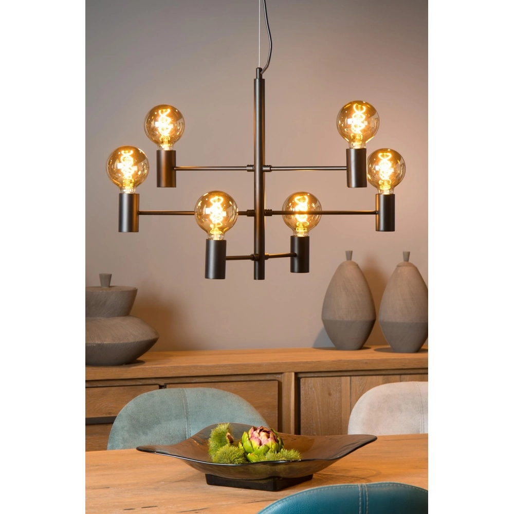 Pendellampe Leanne 6-Licht Schwarz Lucide 5411212211095