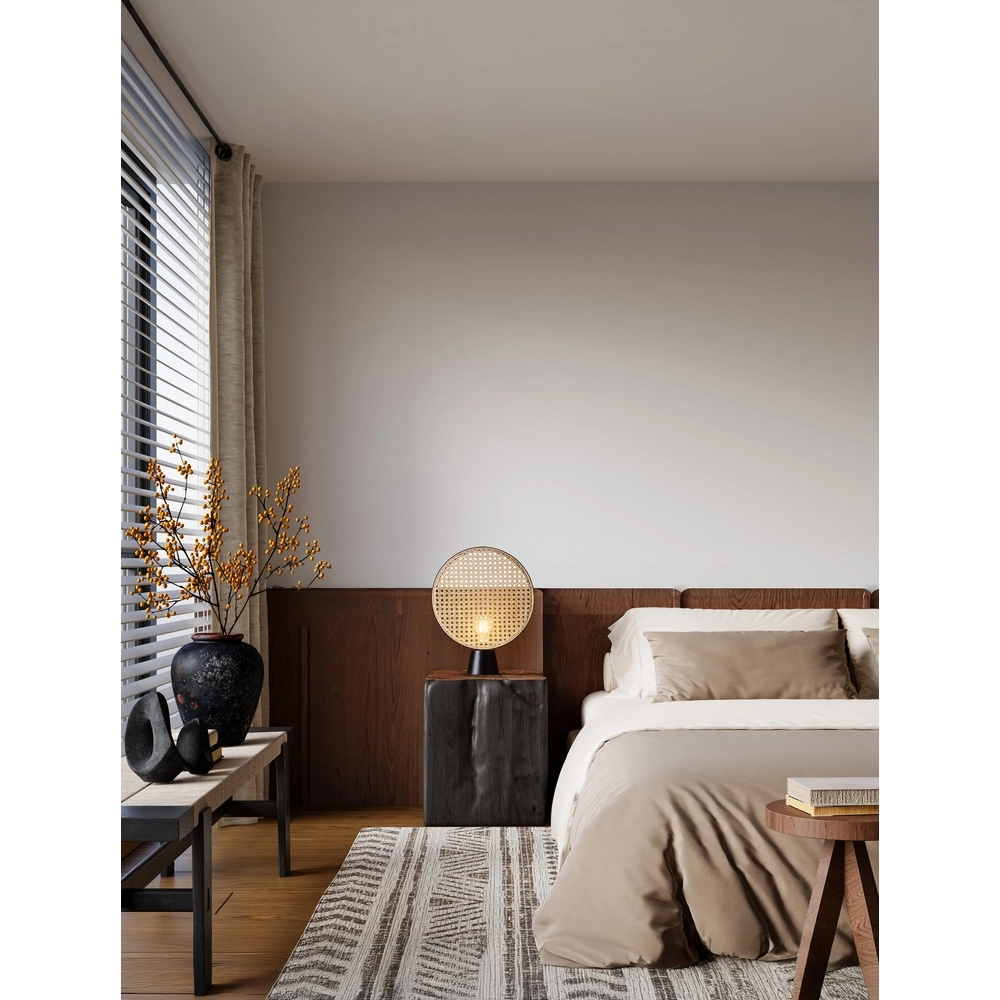Tischlampe Tiera Rattan mit Schwarz Lyora 5212017477545