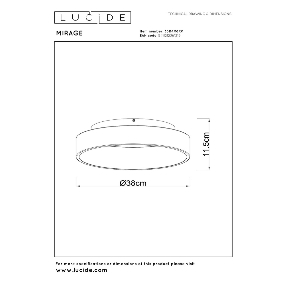 Deckenlampe Mirage Ø 38 cm weiß Lucide 5411212361219