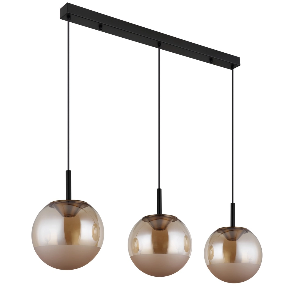 Design-Pendellampe Severin 3-Licht Schwarz mit bernsteinfarbenem Glas Globo 9007371549931