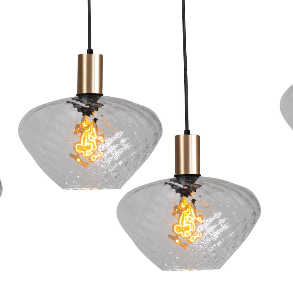 6-flammige Hängelampe - Gold - Porto mit klaren Blossom-Gläsern Masterlight 8718121270500