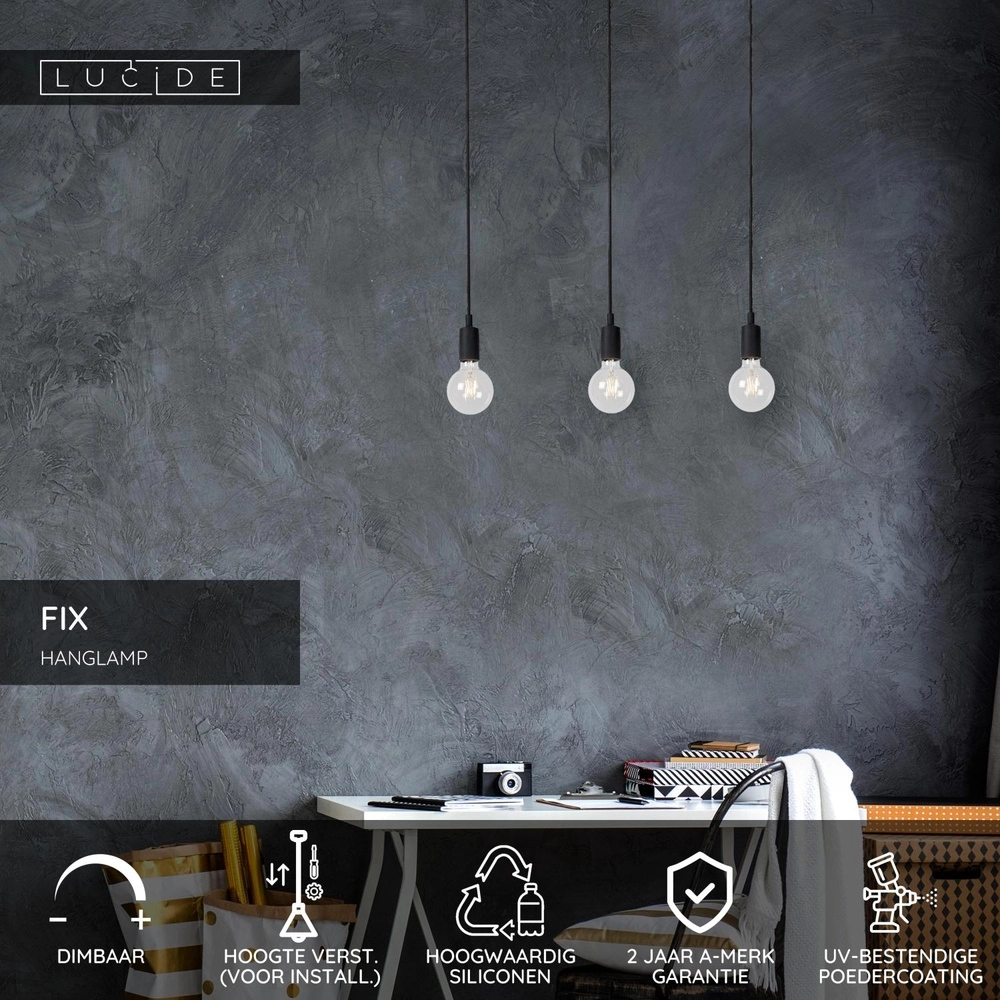 Pendellampe Fix 3-Licht Schwarz Lucide 5411212082725