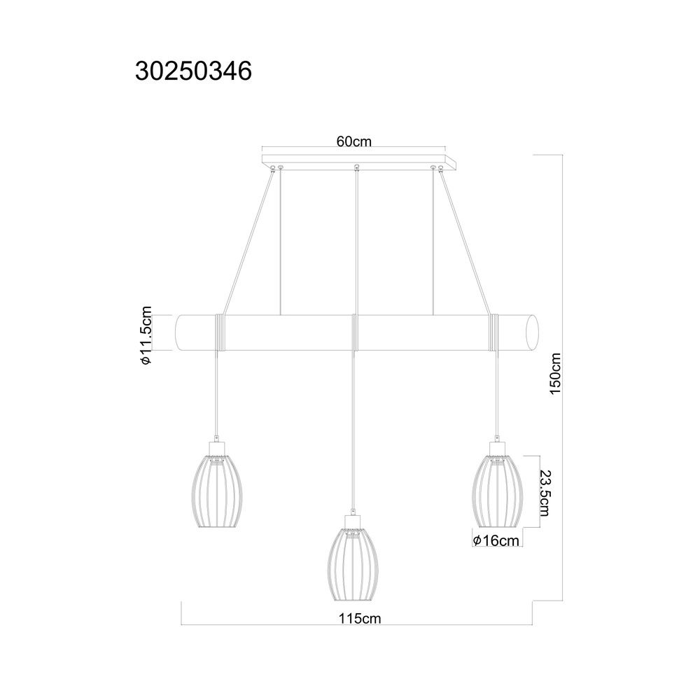 Land-Pendellampe Berti 3-Licht Holz mit Schwarz Globo 9007371583331