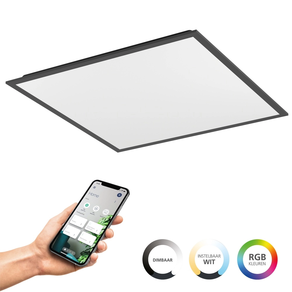 Smarte Deckenleuchte Moradillo-Z schwarzes Quadrat 59,5cm