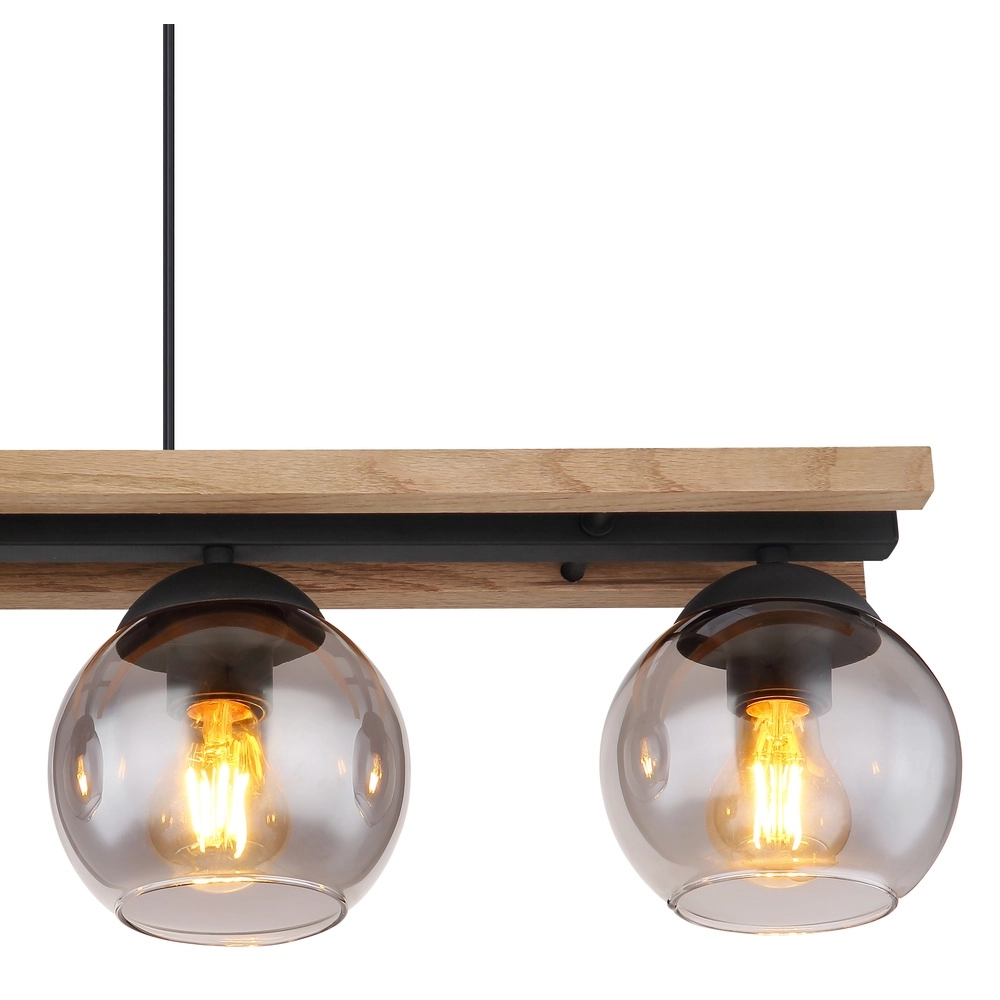 4-Licht Pendellampe Conni Schwarz mit Holz Globo 9007371451739