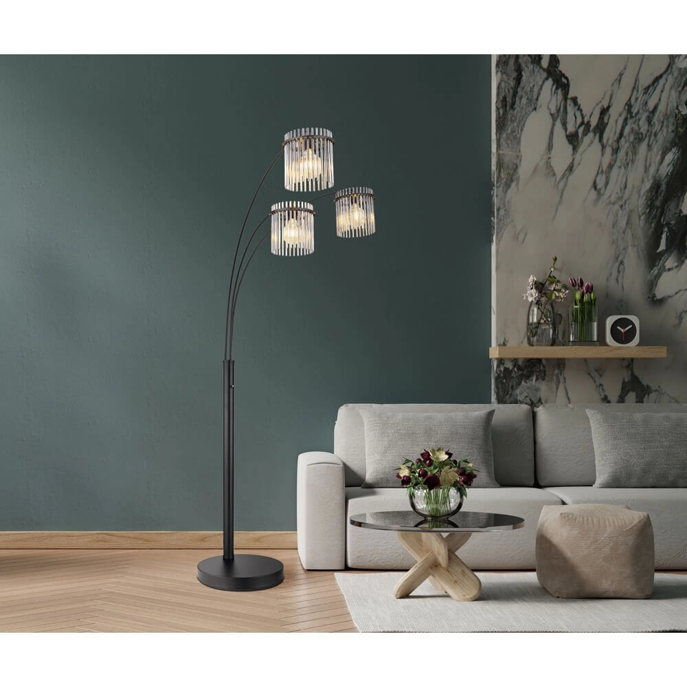 Schwarze Stehleuchte Gorley mit Rauchglas 3-flammig Globo 9007371478019