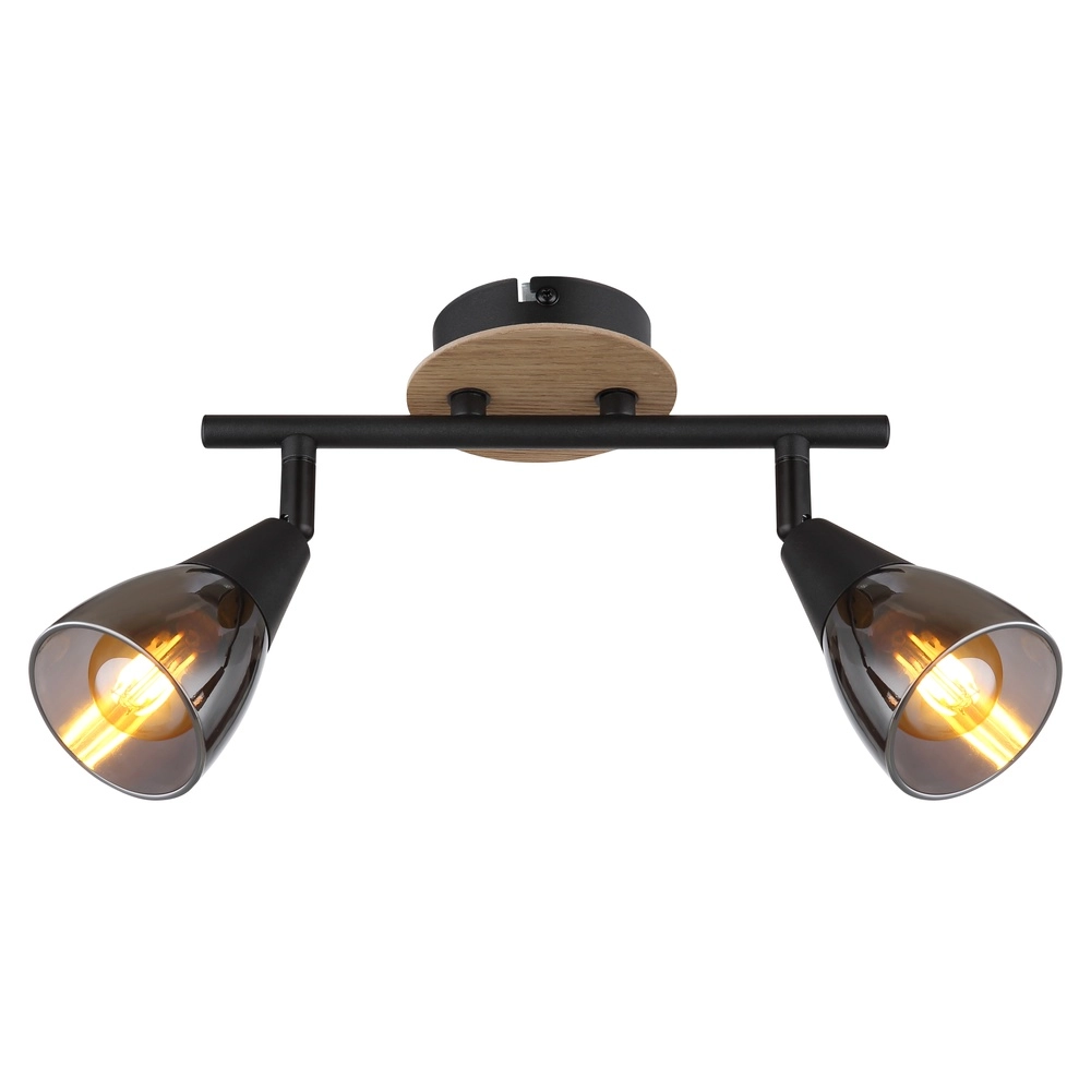 2-Licht Deckenlampe Mubby Schwarz mit Holzoptik Globo 9007371445868