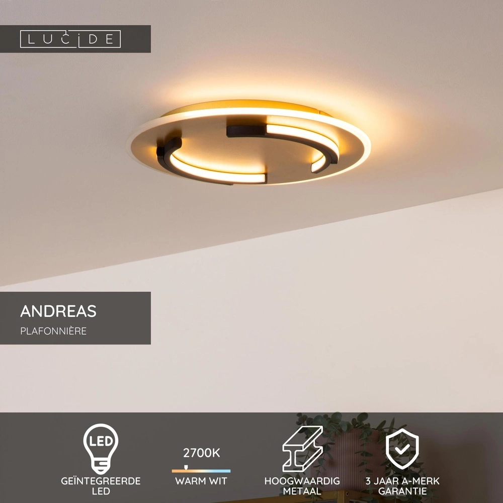 Design-Deckenlicht Andreas Ø 39,6cm - 30W schwarz mit Gold Lucide 5411212441744