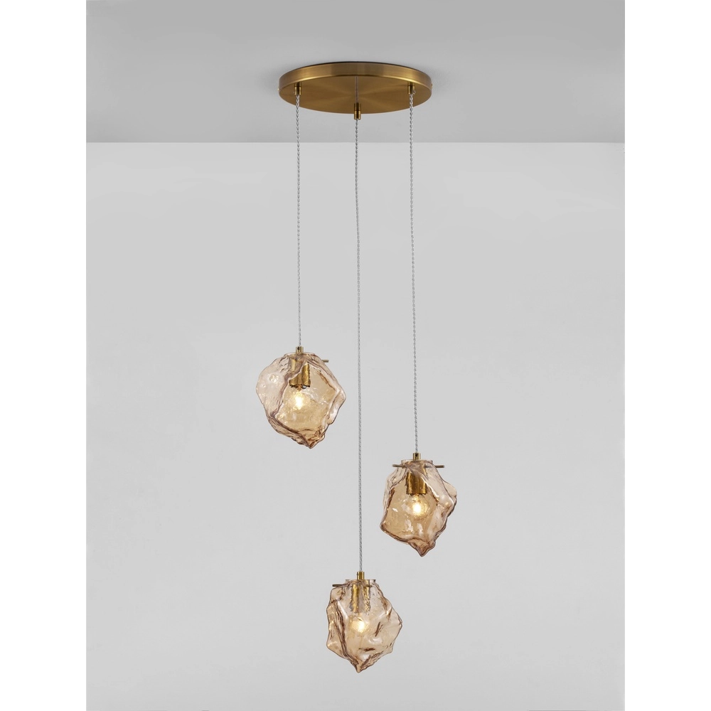 Pendelleuchte Odelle 3-flammiges Gold mit Braunglas