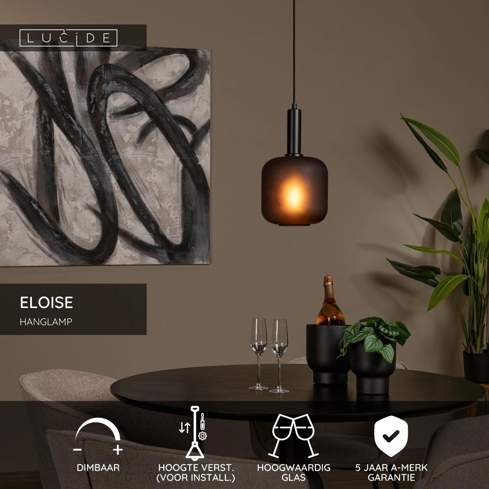 Schwarze Pendellampe Eloise 1-Licht Ø 21 cm Lucide 5411212452450