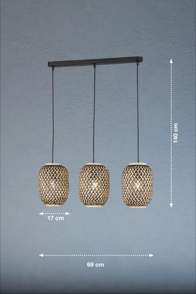 3-flammige Hängelampe aus Rattan Hummel Fischer & Honsel 4003694607063